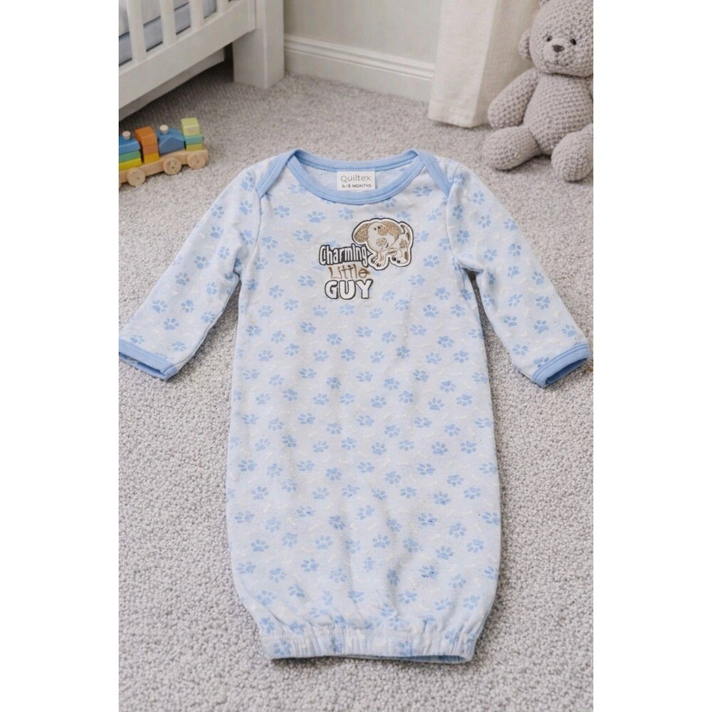 Quiltex Baby Boy Sleep Gown Charming Little Guy Dog Paw Print 6-9 Months